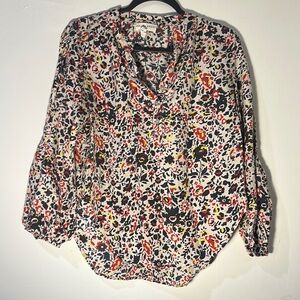 Apiece Apart Black and Pink Relaxed Blouse with Mandarin Collar